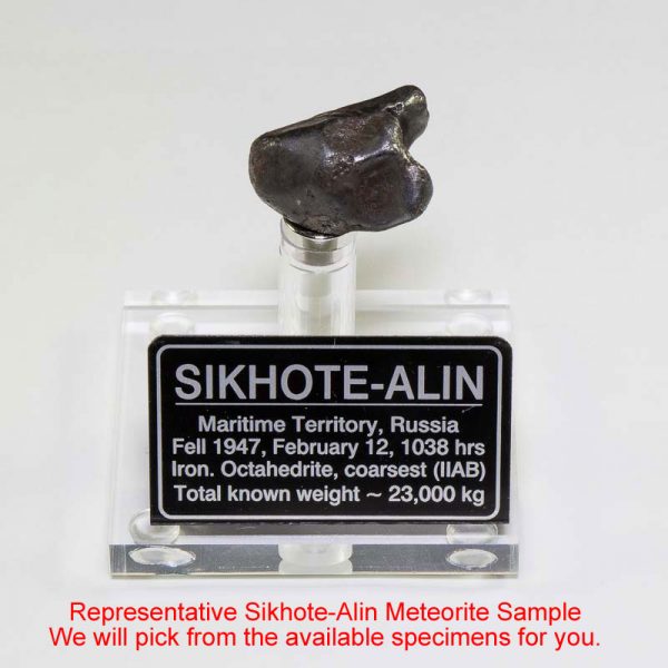 Sikhote-Alin Meteorite Display – Clear Acrylic 18-20 grams