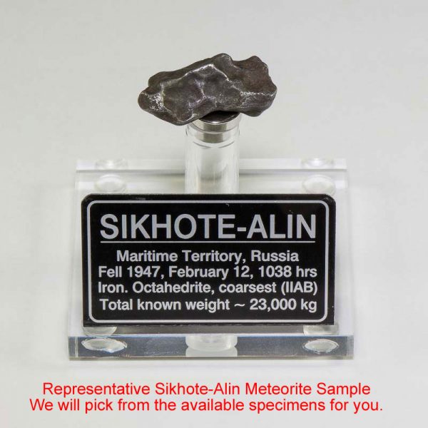 Sikhote-Alin Meteorite Display – Clear Acrylic 6-8 grams