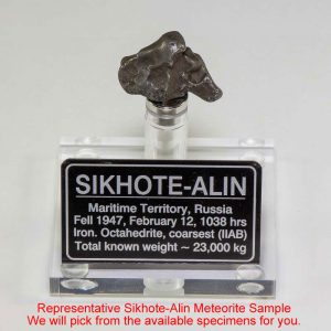 Sikhote-Alin Meteorite Display – Clear Acrylic 9-11 grams